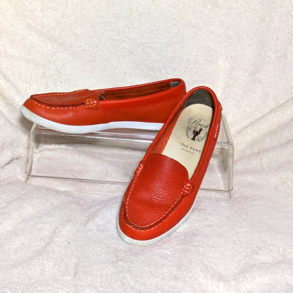 Women's Cole Haan Grandos Leather Orange Flat Slip-on Loafers, Size 7.5